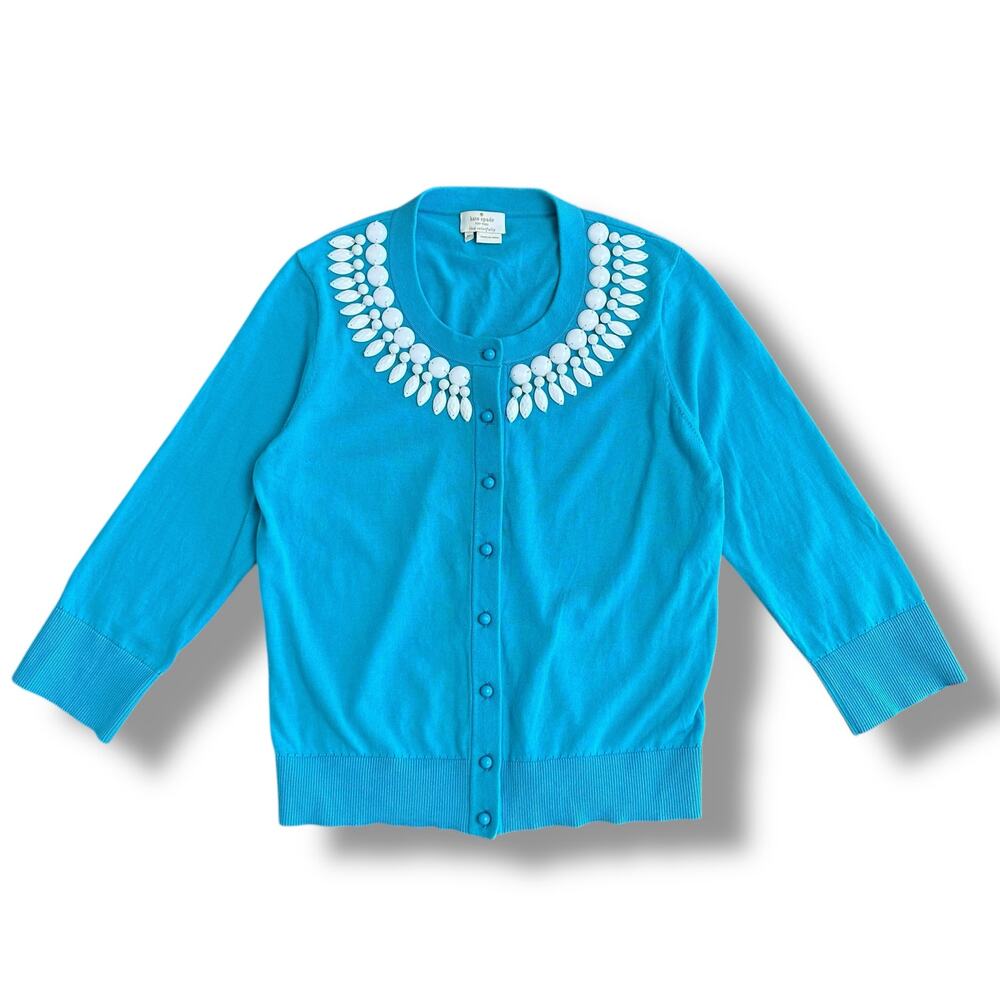 Kate Spade Embellished Cardigan Sweater Turquoise Blue Size M